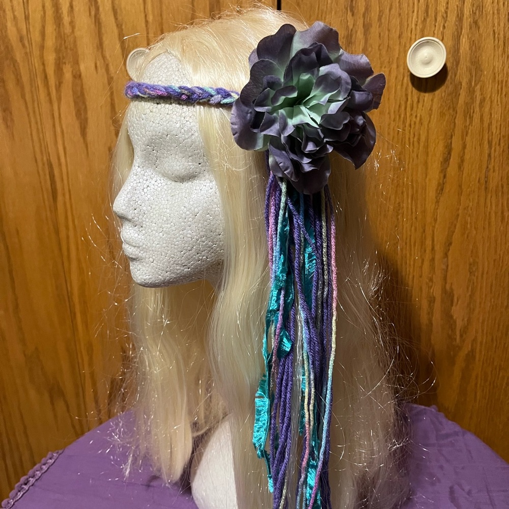 Purple Floral Headband with Braided Accents